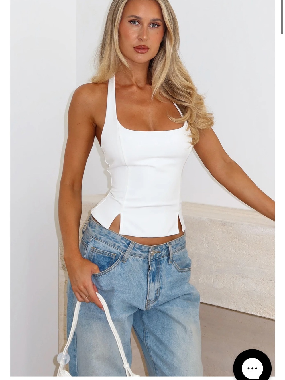 Women's White Square Neck Halter Tank Top